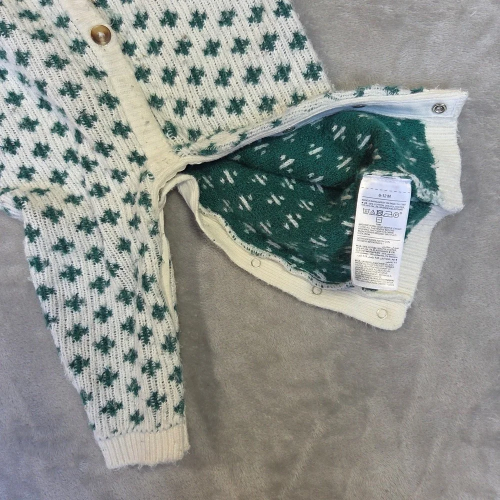 Old Navy Baby Fair Isle Knit Romper Green Yellow Pink 6-12M One-Piece Snaps